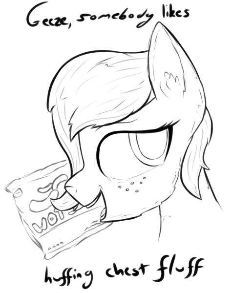 Size: 954x1206 | Tagged: safe, artist:enragement filly, derpibooru import, oc, oc:anonfilly, pony, cheetos, dialogue, female, filly, sketch