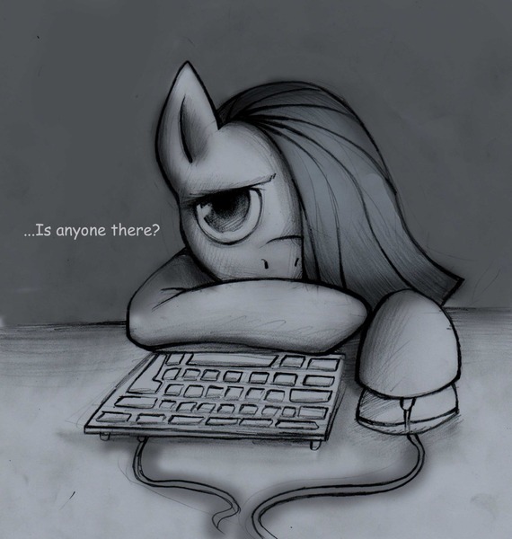 Size: 1216x1280 | Tagged: safe, artist:lonelycross, derpibooru import, marble pie, pony, ask lonely inky, computer mouse, keyboard, lonely, lonely inky, question, solo