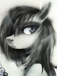 Size: 720x960 | Tagged: artist needed, safe, derpibooru import, marble pie, pony, bust, choker, displeased, lonely inky, portrait, solo