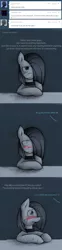 Size: 764x3096 | Tagged: safe, artist:lonelycross, derpibooru import, marble pie, pony, ask lonely inky, blushing, choker, collar, comic, dialogue, embarrassed, lonely inky, offscreen character, solo, sweat, tumblr