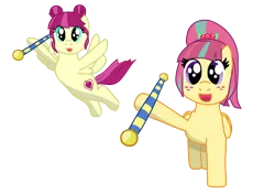 Size: 1008x710 | Tagged: safe, artist:fskindness, derpibooru import, majorette, sour sweet, sweeten sour, ponified, pony, equestria girls, baton, cheerleader, equestria girls ponified, female, flying, freckles, siblings, sisters, smiling at you, sweetly and sourly, twin sisters