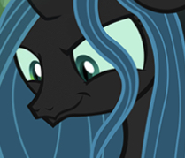 Size: 209x179 | Tagged: adorable face, caption, changeling, changeling queen, close-up, cropped, cute, cutealis, derpibooru import, ear down, edit, editor:undeadponysoldier, evil smirk, extreme close up, female, game, gameloft, looking at you, mare, queen chrysalis, safe, screencap, silly face, smiling, smirk, solo