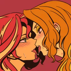 Size: 1000x1000 | Tagged: suggestive, artist:raika0306, derpibooru import, adagio dazzle, sunset shimmer, equestria girls, female, kissing, lesbian, making out, shipping, spit, sunsagio, tongue out