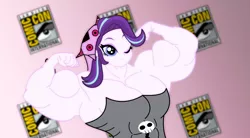 Size: 2196x1214 | Tagged: suggestive, artist:xxtheemispriterxx, derpibooru import, starlight glimmer, equestria girls, armpits, clothes, comic con, cosplay, costume, crossover, female, fetish, flexing, hero 108, kelly sheridan, muscle fetish, muscles, mystique sonia, solo, solo female, starlight lifter, voice actor joke