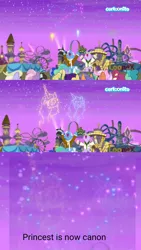 Size: 1440x2557 | Tagged: safe, derpibooru import, screencap, big bucks, jack pot, princess celestia, princess luna, pony, between dark and dawn, cartoonito logo, female, fireworks, implied shipping, incest, lesbian, princest, shipper on deck, shipping, shipping fuel