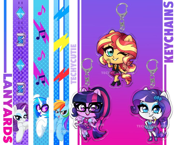 Size: 2048x1686 | Tagged: safe, artist:techycutie, derpibooru import, rainbow dash, rarity, sci-twi, sunset shimmer, twilight sparkle, vinyl scratch, alicorn, human, pony, unicorn, equestria girls, equestria girls series, chibi, cute, geode of empathy, geode of shielding, glasses, keychain, lanyard, magical geodes, music notes, ponied up, raribetes, scitwilicorn, shimmerbetes, thread, twiabetes