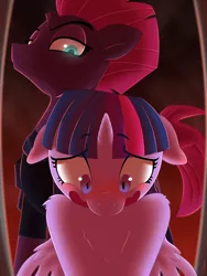 Size: 1080x1440 | Tagged: alicorn, armor, artist:dmann892, blushing, derpibooru import, fanfic, fanfic art, fanfic cover, female, floppy ears, glowing eyes, my little pony: the movie, suggestive, tempest shadow, twilight sparkle, twilight sparkle (alicorn)