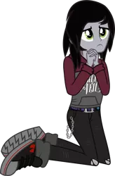 Size: 1278x1952 | Tagged: safe, artist:lightningbolt, derpibooru import, ponified:kellin quinn, equestria girls, .svg available, :c, begging, chains, clothes, disguise, disguised siren, equestria girls-ified, frown, hands together, hoodie, jacket, jeans, jewelry, kneeling, male, necklace, pants, ripped jeans, sad, shoes, simple background, sleeping with sirens, solo, svg, transparent background, vector