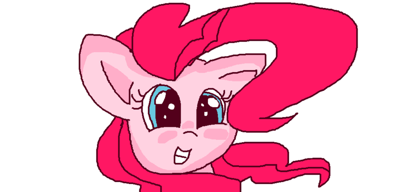 Size: 991x482 | Tagged: safe, artist:rainbow eevee, derpibooru import, pinkie pie, pony, 1000 hours in ms paint, face, happy, huge ears, joy, old art, open mouth, simple background, smiling, solo, white background