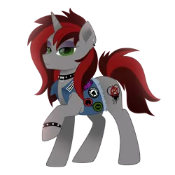 Size: 5000x5000 | Tagged: safe, artist:lostinthetrees, derpibooru import, oc, oc:genre savvy, pony, unicorn, anarchy, black sabbath, clothes, collar, female, heavy metal, mare, motorhead, nine inch nails, queens of the stone age, simple background, solo, transparent background, type o negative, vest, wristband