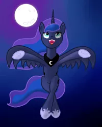 Size: 800x1000 | Tagged: safe, artist:mittenred, artist:zeka10000, derpibooru import, princess luna, pony, digital, digital art, flying, happy, happy face, moon, night, night sky, paint tool sai, shadows, sky