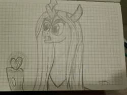 Size: 4608x3456 | Tagged: art, artist:katya, derpibooru import, drawing, graph paper, love, queen chrysalis, safe, solo, traditional art