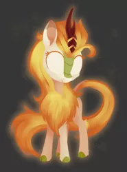 Size: 1779x2409 | Tagged: artist:dusthiel, autumn blaze, black background, derpibooru import, female, fiery mane, glow, glowing eyes, glowing mane, glowing tail, kirin, leg fluff, safe, simple background, smiling, solo