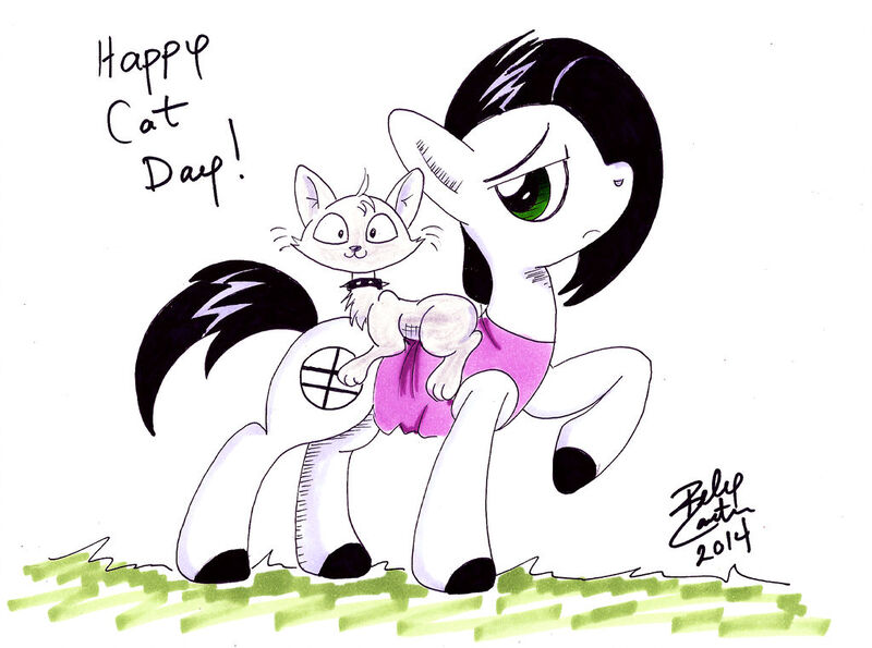 Size: 1024x761 | Tagged: safe, artist:marelynmayhem, derpibooru import, ponified, cat, earth pony, pony, clothes, grass, marelyn manson, marilyn manson, shirt, traditional art, white