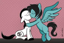 Size: 1024x687 | Tagged: safe, artist:marelynmayhem, derpibooru import, oc, oc:blak beauty, ponified, earth pony, pegasus, pony, gay, kissing, male, marelyn manson, marilyn manson, shipping, white