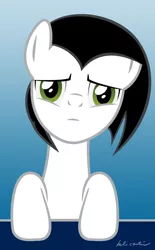 Size: 1608x2600 | Tagged: safe, artist:marelynmayhem, derpibooru import, ponified, earth pony, pony, bust, marelyn manson, marilyn manson, portrait, sad, solo, white, worrid