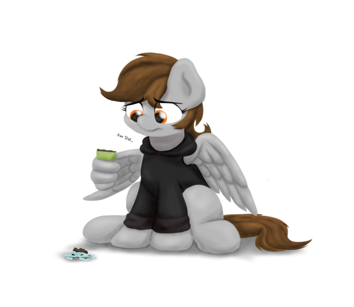 Size: 1245x1080 | Tagged: safe, artist:ljdamz1119, derpibooru import, oc, oc:penny page, pegasus, pony, clothes, food, hoodie, ice cream, solo, text, vulgar, wing hands, wing hold, wings