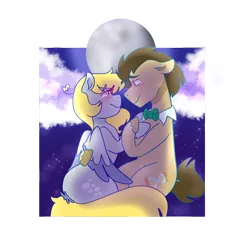 Size: 1280x1323 | Tagged: safe, artist:cubbybatdoodles, derpibooru import, derpy hooves, ditzy doo, doctor whooves, time turner, earth pony, pegasus, pony, blushing, cloud, doctorderpy, female, looking at each other, male, mare, moon, shipping, smiling, stallion, straight