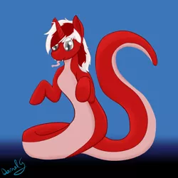 Size: 1500x1500 | Tagged: safe, artist:darnelg, derpibooru import, oc, oc:ace jetstream, lamia, original species, snake, snake pony, unicorn, slit eyes, slitted eyes, snake eyes, species swap, sticking tongue out