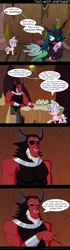 Size: 700x2508 | Tagged: suggestive, artist:deusexequus, derpibooru import, cozy glow, lord tirek, mean twilight sparkle, queen chrysalis, centaur, changeling, changeling queen, pegasus, pony, frenemies (episode), awkward, comic, cupcake, daddy tirek, dead, dialogue, even evil has standards, female, food, implied insertion, implied masturbation, innocent innuendo, log, speech bubble, twilog