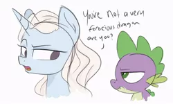 Size: 750x450 | Tagged: safe, artist:herfaithfulstudent, derpibooru import, spike, ponified, pony, unicorn, daenerys targaryen, game of thrones, simple background, sketch, spike is not amused, text, unamused