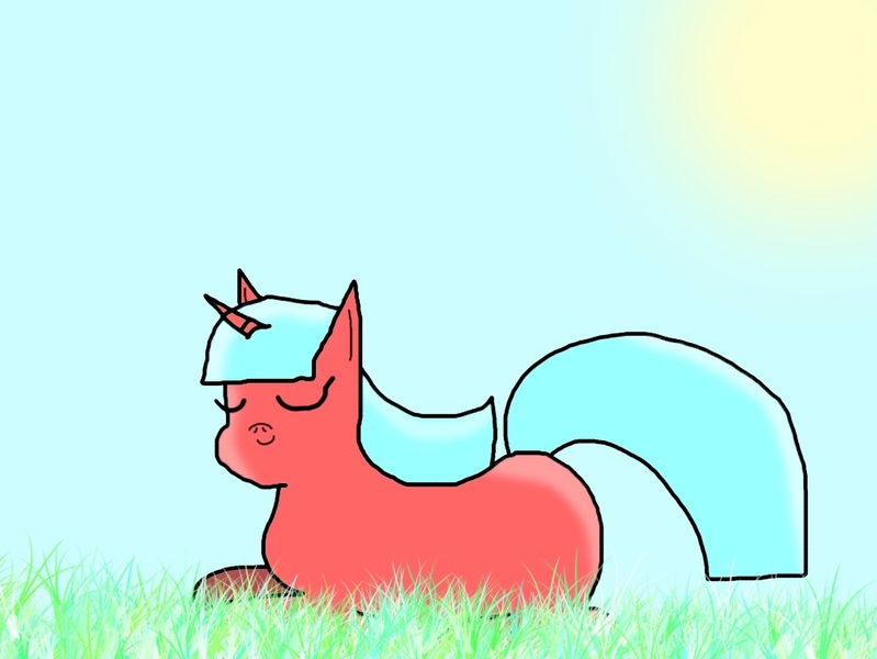 Size: 1024x769 | Tagged: safe, artist:undeadponysoldier, derpibooru import, oc, oc:echristian, unofficial characters only, pony, unicorn, bangs, beautiful, cute, female, field, grass, laying on stomach, lying down, mare, outdoors, solo, sun, work of art