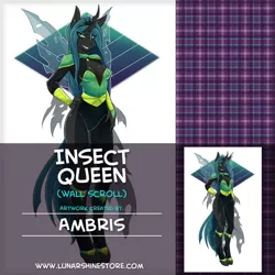 Size: 876x876 | Tagged: abstract background, advertisement, anthro, artist:ambris, changeling, changeling queen, derpibooru import, female, grin, obtrusive watermark, queen chrysalis, safe, smiling, unguligrade anthro, watermark