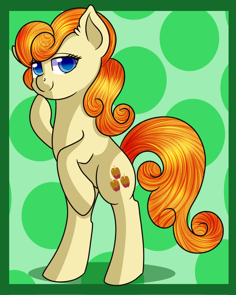 Size: 2400x3000 | Tagged: safe, artist:rainbowtashie, derpibooru import, caramel apple, pony, background pony, female, mare, simple background, solo, wrong eye color