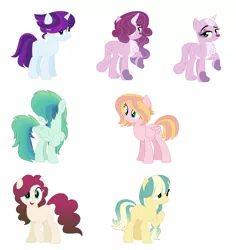 Size: 1234x1306 | Tagged: safe, artist:selenaede, artist:themaskedmare, derpibooru import, oc, unofficial characters only, earth pony, hybrid, pegasus, pony, unicorn, bald, base used, bedroom eyes, blank flank, female, fluffy mane, freckles, grin, hair over eyes, interspecies offspring, magical lesbian spawn, multicolored hair, next generation, offspring, parent:applejack, parent:big macintosh, parent:capper, parent:cheese sandwich, parent:coloratura, parent:flash sentry, parent:fluttershy, parent:pinkie pie, parent:rainbow dash, parent:rarity, parent:soarin', parent:twilight sparkle, parents:capperity, parents:cheesepie, parents:flashlight, parents:fluttermac, parents:rarajack, parents:soarindash, paws, raised leg, smiling, smirk