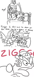 Size: 708x1582 | Tagged: safe, artist:jargon scott, derpibooru import, princess celestia, twilight sparkle, alicorn, pony, bart i don't want to alarm you but, bed, bipedal, black and white, casual racism, comic, grayscale, lineart, meme, monochrome, ponified meme, racism, simpsons did it, the simpsons, twiggie, vulgar, ziggers
