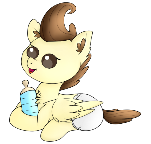 Size: 653x623 | Tagged: safe, artist:ezzy-artz, derpibooru import, pound cake, pegasus, pony, baby, baby bottle, baby pony, beady eyes, chest fluff, colt, cute, diaper, ear fluff, male, open mouth, poundabetes, prone, simple background, solo, transparent background
