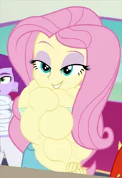 Size: 1280x1867 | Tagged: suggestive, artist:broozerpunch, derpibooru import, edit, edited screencap, screencap, fluttershy, bat pony, equestria girls, equestria girls series, spring breakdown, spoiler:eqg series (season 2), bicep, breasts, buff, buff breasts, buff edit, busty fluttershy, cropped, fetish, flutterbat, muscle edit, muscle fetish, muscles, muscleshy, race swap, solo focus