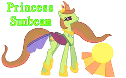 Size: 1022x633 | Tagged: artist:clawort-animations, base used, changedling, changedling oc, changeling, changeling oc, changeling queen, changeling queen oc, changepony, derpibooru import, female, hoof shoes, hybrid, oc, oc:princess sunbeam, offspring, parent:princess celestia, parents:thoralestia, parent:thorax, reference sheet, safe, simple background, solo, transparent background, unofficial characters only