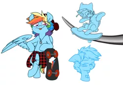 Size: 6155x4263 | Tagged: safe, artist:chub-wub, derpibooru import, rainbow dash, pegasus, pony, :p, bandaid, beanie, bipedal, bust, chest fluff, clothes, cute, dashabetes, eye clipping through hair, female, hat, jewelry, mare, necklace, portrait, skateboard, skateboarding, solo, tongue out, triality