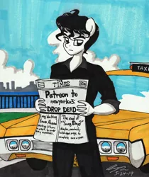 Size: 2046x2433 | Tagged: anthro, artist:newyorkx3, car, derpibooru import, oc, oc:tommy, plymouth fury, safe, taxi