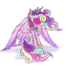 Size: 800x800 | Tagged: safe, artist:moonrisethemage, derpibooru import, princess cadance, alicorn, pony, chest feathers, crown, crystal, ethereal mane, feathered fetlocks, female, hoof shoes, jewelry, mare, older, peytral, regalia, shoulder feathers, simple background, sitting, solo, starry wings, transparent background, ultimate cadance, wings