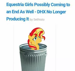 Size: 1269x1202 | Tagged: safe, derpibooru import, edit, sunset shimmer, equestria daily, equestria girls, abuse, downvote bait, end of ponies, into the trash it goes, sad, shimmerbuse, sunsad shimmer, the end of equestria girls, trash can