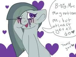 Size: 800x600 | Tagged: safe, artist:crippling depression, derpibooru import, marble pie, earth pony, pony, blushing, bronybait, crying, cute, floppy ears, heart, heart eyes, heartbreak, implied marblemac, implied shipping, implied straight, implied sugarmac, looking at you, makeup, marblebetes, open mouth, running makeup, solo, stuttering, wingding eyes, wiping