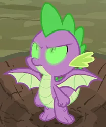 Size: 500x600 | Tagged: angry, badass, cropped, derpibooru import, dragon, edit, edited screencap, editor:undeadponysoldier, fake, faker than a three dollar bill, glowing eyes, looking up, male, molt down, safe, screencap, solo, spike, spread wings, winged spike, wings