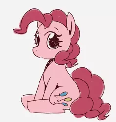 Size: 734x770 | Tagged: safe, artist:manachaaaaaaaa, derpibooru import, pinkie pie, earth pony, pony, female, looking at you, mare, open mouth, simple background, sitting, solo, white background