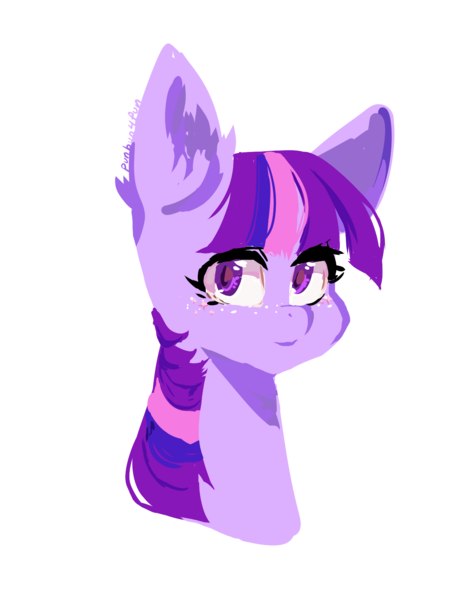 Size: 1353x1706 | Tagged: safe, artist:punbun4fun, derpibooru import, twilight sparkle, pony, bust, female, freckles, mare, missing horn, portrait, simple background, solo, transparent background