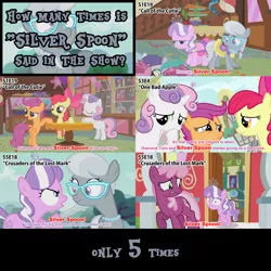 Size: 1280x1280 | Tagged: safe, derpibooru import, edit, edited screencap, screencap, apple bloom, cheerilee, diamond tiara, scootaloo, silver spoon, sweetie belle, earth pony, pegasus, pony, unicorn, call of the cutie, crusaders of the lost mark, one bad apple, angry, caption, compilation, cutie mark crusaders, female, filly, foal, glasses, happy, jewelry, mare, necklace, surprised, text, tiara, worried