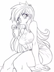 Size: 1125x1500 | Tagged: artist:kaikoinu, breasts, busty derpy hooves, derpibooru import, derpy hooves, drinking, female, human, humanized, looking at you, monochrome, sketch, solo, solo female, suggestive