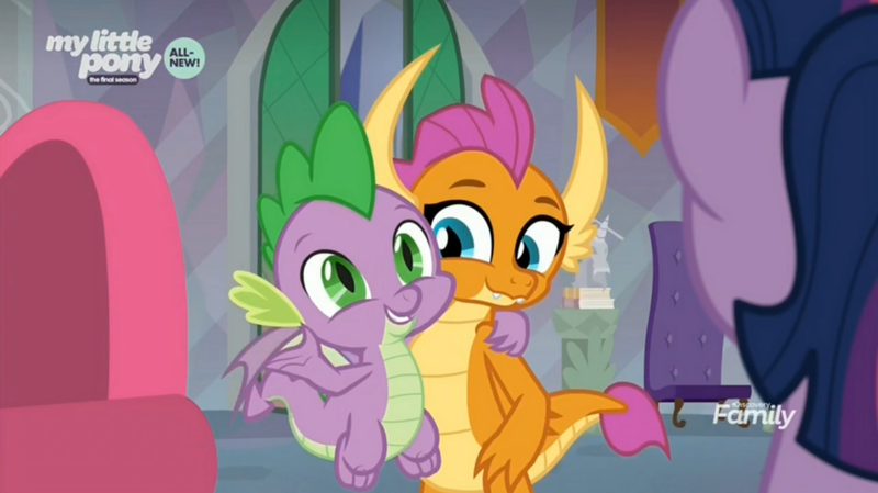 Size: 1674x940 | Tagged: safe, derpibooru import, screencap, smolder, spike, alicorn, dragon, pony, sweet and smoky, buddies, claws, cute, discovery family logo, dragoness, duo focus, fangs, female, flapping, folded wings, friends, grin, headmare twilight, horns, hug, male, mare, my little pony logo, offscreen character, raised claw, school of friendship, side hug, slit eyes, smiling, smolderbetes, spikabetes, spread wings, too cute, winged spike, wings