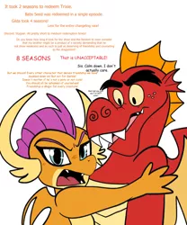 Size: 1200x1440 | Tagged: angry, artist:klondike, breaking the fourth wall, brother and sister, chris crocker tier screaming, derpibooru import, dialogue, dragon, dragoness, drama, duo, female, garble, garble apologists, looking at you, male, safe, siblings, smolder, sweet and smoky, truth