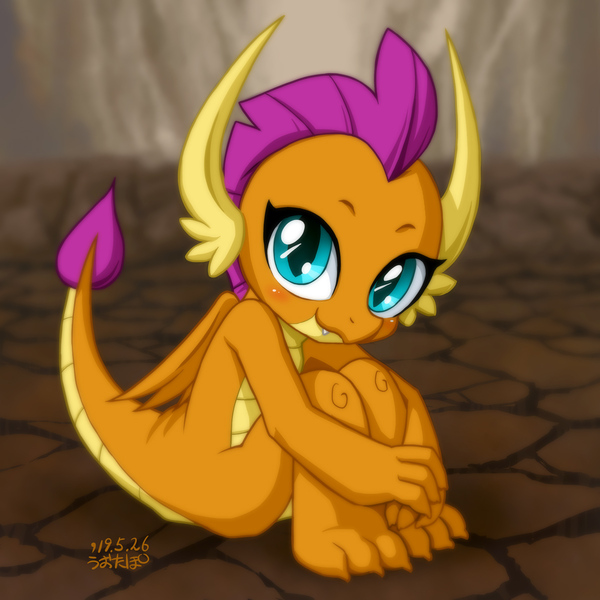 Size: 1200x1200 | Tagged: artist:uotapo, blushing, claws, cute, derpibooru import, dragon, dragoness, female, folded wings, horns, innocent, looking at you, safe, season 8, sitting, smiling, smolder, smolderbetes, solo, spoiler:s08, sweet and smoky, teenaged dragon, teenager, toes, uotapo is trying to murder us, weapons-grade cute, wings