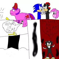 Size: 1000x1000 | Tagged: abuse of power, artist:mylittlebicks, comic:time of pony and animals, crossover, dark magic, derpibooru import, magic, mephiles the dark, pinkie pie, safe, shadow the hedgehog, sonic the hedgehog, sonic the hedgehog (series), twilight sparkle