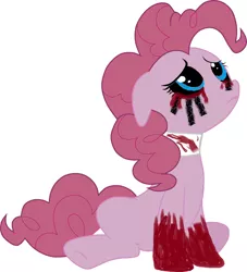 Size: 852x938 | Tagged: semi-grimdark, derpibooru import, pinkie pie, pony, bandaged neck, blood, blood on bandage, blood on hooves, creepypasta, crying, don't deal with him (series), exe form, pinkie died.exe, sad, solo, tears of blood, zalgo