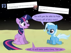 Size: 1200x900 | Tagged: safe, artist:evil-dec0y, derpibooru import, trixie, twilight sparkle, twilight sparkle (alicorn), alicorn, pony, unicorn, comic:trixie vs., comic:trixie vs. the moon, comic, female, filly, mare, speech bubble