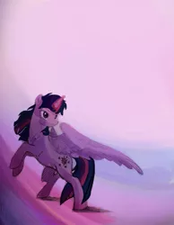 Size: 1169x1510 | Tagged: abstract background, alicorn, artist:bokkitoki, derpibooru import, digital painting, glowing horn, horn, rearing, safe, solo, spread wings, twilight sparkle, twilight sparkle (alicorn), wallpaper, wings